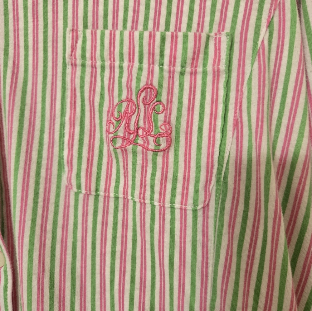 Lauren Ralph Lauren Pajama Womens Size L Pink Green Striped Gown Long Sleeve - Picture 3 of 13